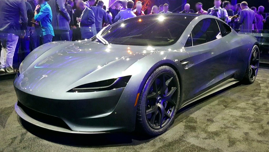 The silver Tesla Roadster prototype shown at its 2017 unveiling